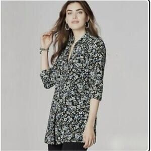 J. Jill Floral Layered Tiered Button Up Blouse Shirt Black Blue XL